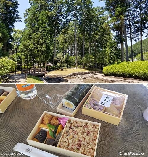丹波おばぁちゃんの郷のお弁当と水分れ公園の画像