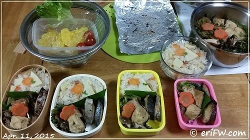 筍ご飯と西京焼き、小松菜とがんもどきの含め煮弁当の画像