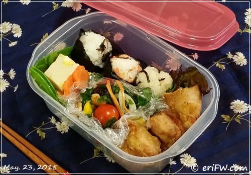 唐揚げ＆ケールサラダ＆高野豆腐のお弁当の画像